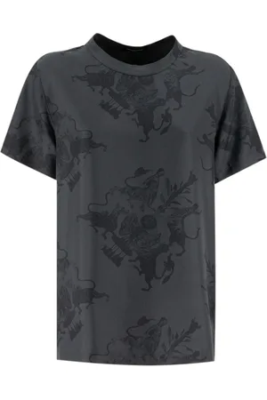 Fabiana Filippi Top, Dame, Sort, S, Silke Twill Crew-Neck T-shirt med Fabula Vitae Print