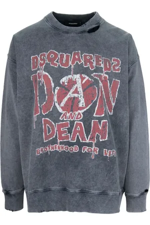 Dsquared2 Sweathshirts & Hoodies, Herre, Grå, L, Bomuld, Pullover Sweatshirt med ribkant