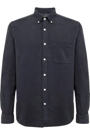 Portuguese Flannel Skjorte, Herre, Blå, 2XL, Bomuld, Skjorte i ensfarvet bomuldskanvas