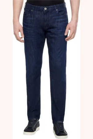 Emporio Armani Jeans, Herre, Blå, W32, Denim, J06 Jeans med slidt vask, slim fit, 8 oz denim