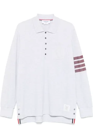 Thom Browne Top, Herre, Grå, XL, Bomuld, Polo Shirt med 4-Stribe Detalje