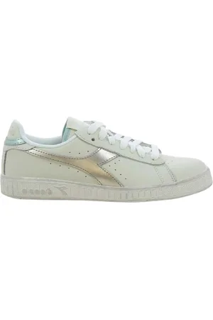 Diadora Sko, Dame, Hvid, 38 EU, Læder, Sølvfarvede, voksbehandlede low-top sneakers