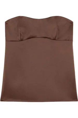 Patrizia Pepe Top, Dame, Brun, S, Uld, Blank Stroptop med Smock-Detalje
