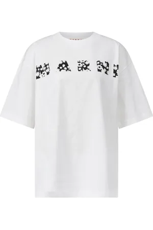 Marni Top, Dame, Hvid, XS, Bomuld, Floral Logo Oversized T-shirt