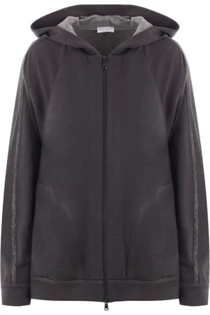 Brunello Cucinelli Sweathshirts & Hoodies, Dame, Grå, M, Bomuld, Mørkegrå Zip Hoodie