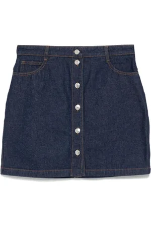 Maison Kitsuné Nederdel, Dame, Blå, W27, Denim, Blå denimnederdel med rævemotiv