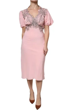 ERMANNO SCERVINO Kjole, Dame, Lyserød, L, Polyester, Silk Midi Kjole med Blonde