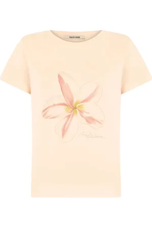 Roberto Cavalli Top, Dame, , L, Bomuld, Blomsterprint Rund Hals T-shirt