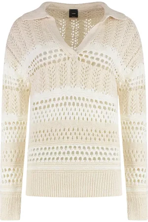 Pinko Strik, Dame, Hvid, S, Bomuld, Ribbet bomuld-linned sweater