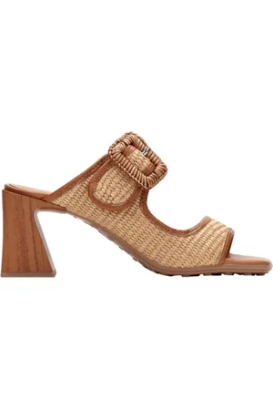 Hispanitas Sko, Dame, Brun, 36 EU, Læder, Beige Lædersandal med Firkantet Tå