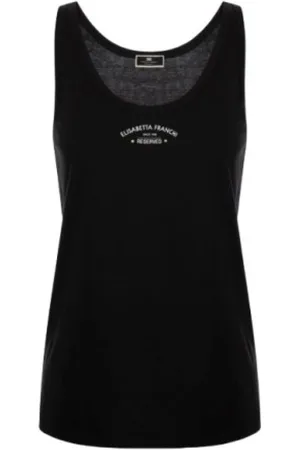Elisabetta Franchi Top, Dame, Sort, L, Uld, Halter Neckline Applique T-shirt
