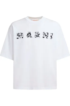 Marni Top, Herre, Hvid, M, Bomuld, Hvid T-shirt med Blomsterprint og Korte Ærmer