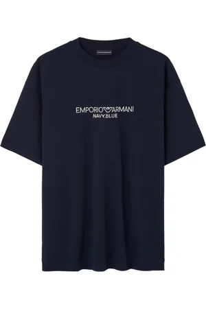Emporio Armani Top, Herre, Blå, L, Blå Logo Broderet Skjorte