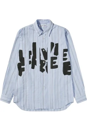 Comme des Garçons Skjorte, Herre, Blå, L, Uld, Live Free Trykt Skjorte