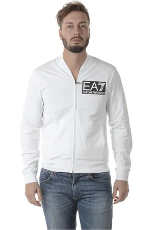 EA7 Sweathshirts & Hoodies, Herre, Hvid, M, Bomuld, Zip-through Sweatshirt Hættetrøje