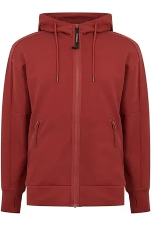 C.P. Company Sweathshirts & Hoodies, Herre, Rød, L, Bomuld, Diagonal Raised Fleece Lens Hoodie