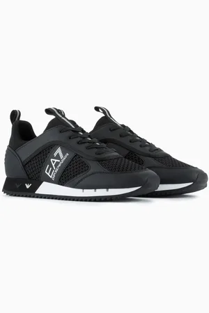Emporio Armani Sko, Herre, Sort, 41 1/3 EU, Polyester, Sort Hvide Sneakers