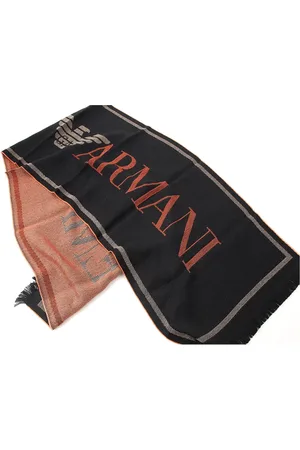 Emporio Armani Tilbehør, Herre, Sort, ONE SIZE, Uld, Uldblandingshalstørklæde med orange logo