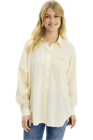 In Front Bluser & Skjorter, Dame, , 2XL, Bomuld, Elsa Skjorte med Blonde Detaljer