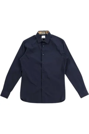 Burberry Skjorte, Herre, Blå, XS, Bomuld, Navy Stretch Cotton Shirt - Sherfield