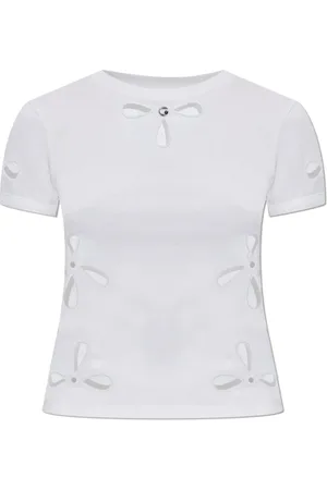 COPERNI Top, Dame, Hvid, M, Bomuld, Petal Broderet Slim Fit T-shirt