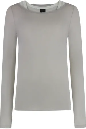 Pinko Top, Dame, Grå, M, Bomuld, Lagdelt Jersey Langærmet T-shirt