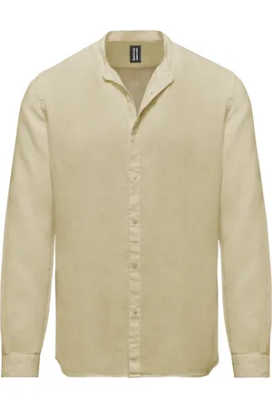 Bomboogie Skjorte, Herre, Gul, XL, Uld, Linen Mandarin Collar Shirt
