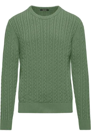 Bomboogie Strik, Herre, Grøn, M, Bomuld, Varm bomulds kabelstrikket sweater