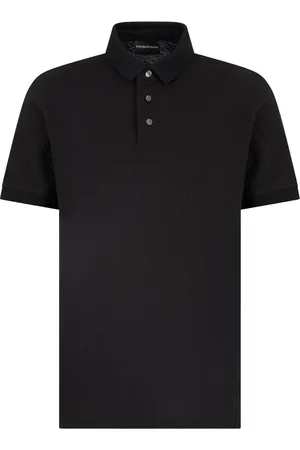 Emporio Armani Top, Herre, Sort, S, Bomuld, Sort Polo Skjorte med Ørnebroderi