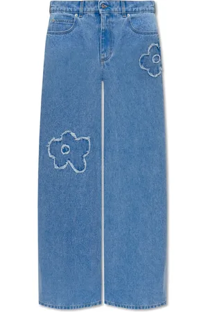 Marni Jeans, Dame, Blå, XS, Bomuld, Wide Leg Jeans med Patch Detaljer