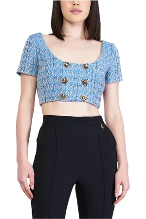 Elisabetta Franchi Top, Dame, Blå, XS, Tweed, Intrikat Tweed Top