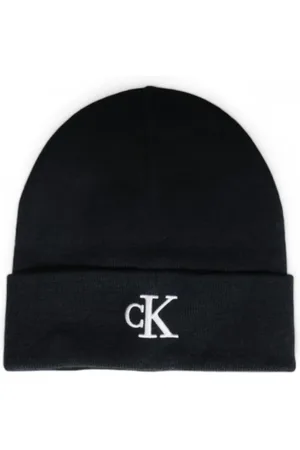 Calvin Klein Tilbehør, Herre, Sort, ONE SIZE, Uld, Monogram Broderet Hue