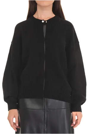 Liu Jo Strik, Dame, Sort, L, Uld, Knappet Cardigan med 3/4 Ærmer