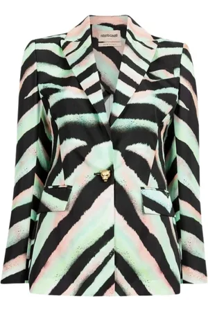 Roberto Cavalli Jakke, Dame, Flerfarvet, S, Uld, Zebra-print blazer med panterhoved-udsmykning