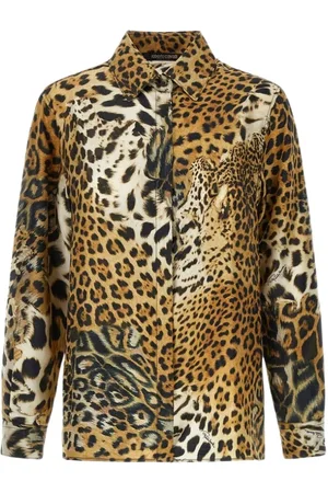 Roberto Cavalli Bluser & Skjorter, Dame, Brun, 2XL, Silke Jaguar Skin Skjorte Lys Brun