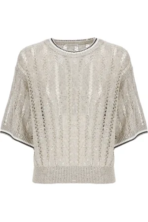 Brunello Cucinelli Strik, Dame, , M, Sequin Linen Sweater