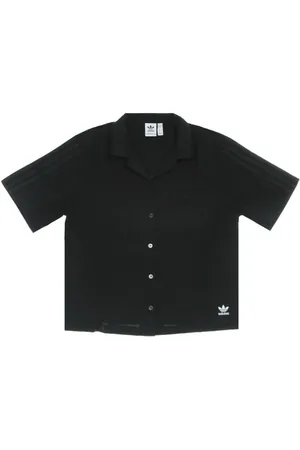 adidas Bluser & Skjorter, Dame, Sort, M, Bomuld, Relaxed Fit Kortærmet Skjorte