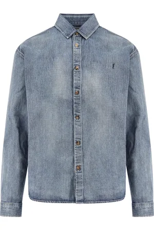 Saint Laurent Skjorte, Herre, Blå, L, Denim, Denim skjorte med logo broderi