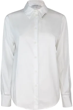 Patrizia Pepe Bluser & Skjorter, Dame, Hvid, XS, Bomuld, Hvid Poplin Skjorte med Piercing Detalje
