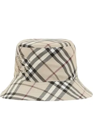 Burberry Tilbehør, Herre, Brun, M, Uld, Check Bucket Hat med Equestrian Knight