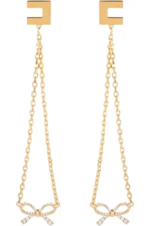 Elisabetta Franchi Tilbehør, Dame, Gul, ONE SIZE, Bow-formede Øreringe med Rhinestones