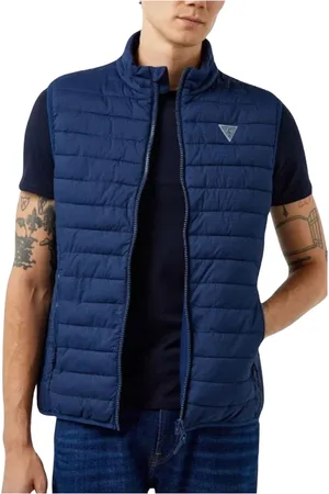 Guess Jakke, Herre, Blå, L, Polyester, Logo Ærmeløs Jakke