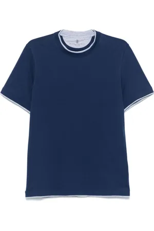 Brunello Cucinelli Top, Herre, Blå, XL, Bomuld, Lagdelt Navy T-shirt