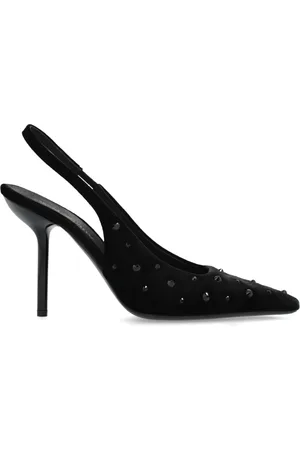 Emporio Armani Sko, Dame, Sort, 37 EU, Læder, Velvet slingback pumps med rhinsten