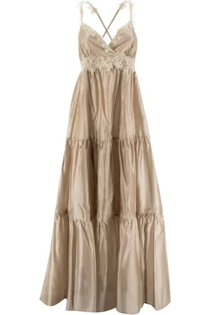 ERMANNO SCERVINO Kjole, Dame, , M, Uld, Blomstret Lang Kjole med Flæser