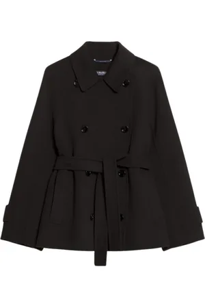 Max Mara Frakke, Dame, Sort, M, Uld, Elegant Trenchcoat med Brede Revers