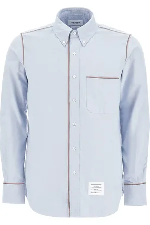Thom Browne Skjorte, Herre, Blå, L, Bomuld, Gros-grain Trim Button-down Skjorte