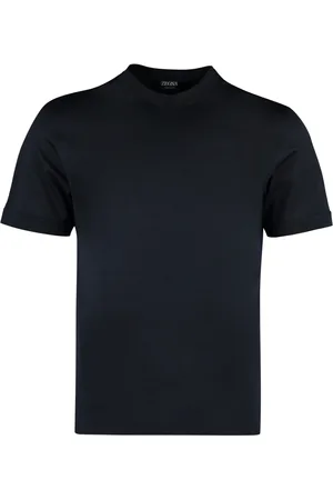 Ermenegildo Zegna Top, Herre, Blå, XL, Bomuld, Silke-bomulds T-shirt med rund hals og sideslidser