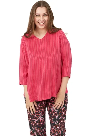 Pont Neuf Bluser & Skjorter, Dame, Lyserød, 3XL, Tyl, Stribet V-hals Bluse Tania Model