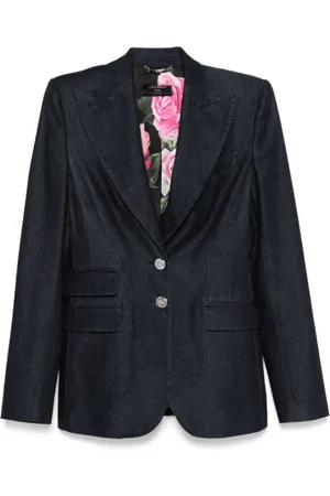 Dolce & Gabbana Jakke, Dame, Blå, M, Uld, Indigo Denim Blazer med Skulderpuder